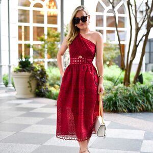 Self Portrait Red Lace One Shoulder Dress